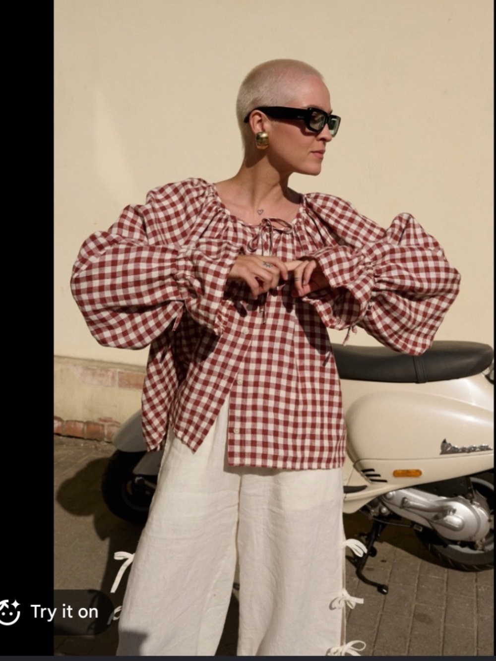 Linenfox Milla Top in terracotta gingham size xs